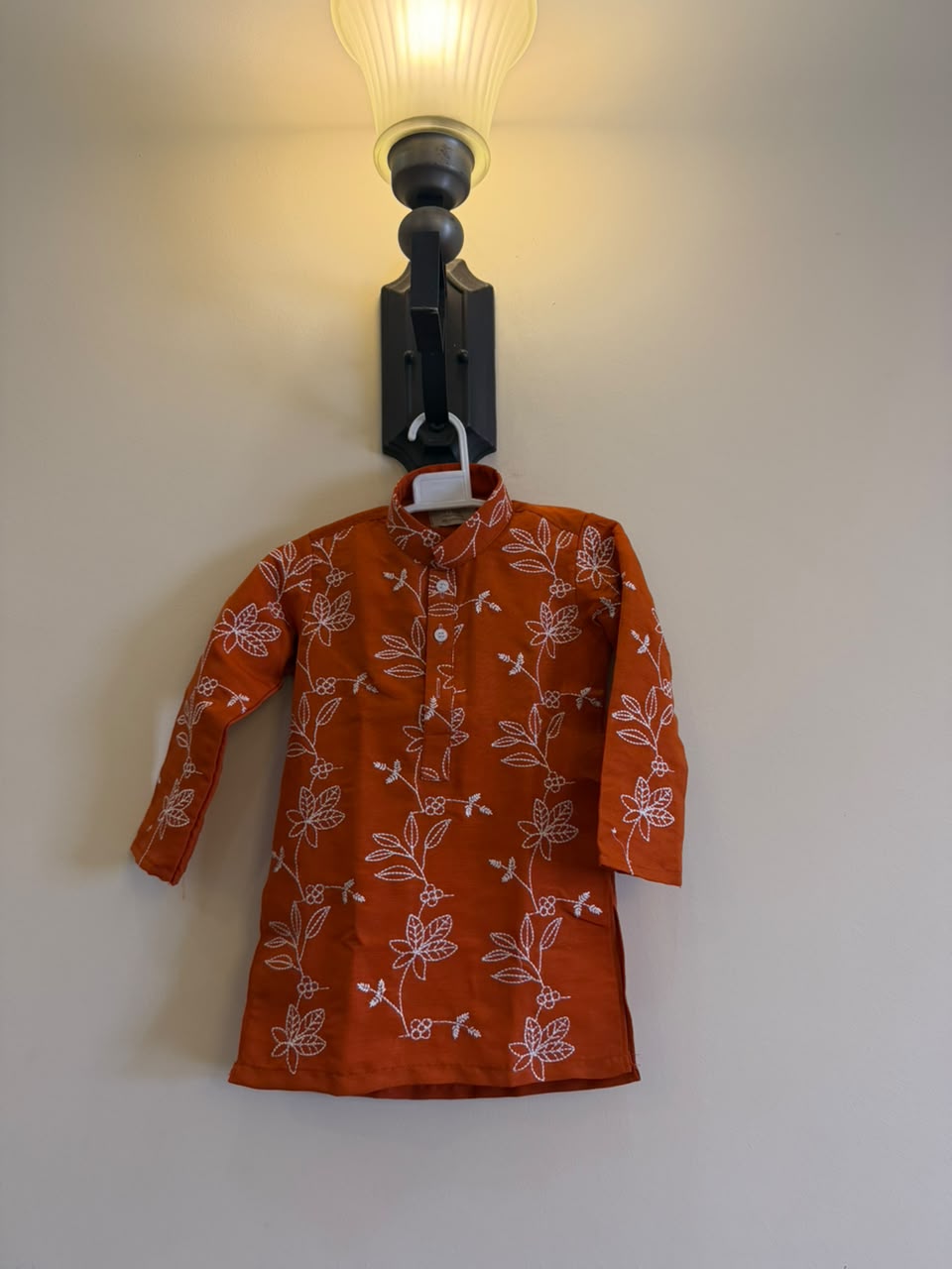 Girls Rust Orange Floral Embroidered Kurta – Traditional Pakistani Kids Wear