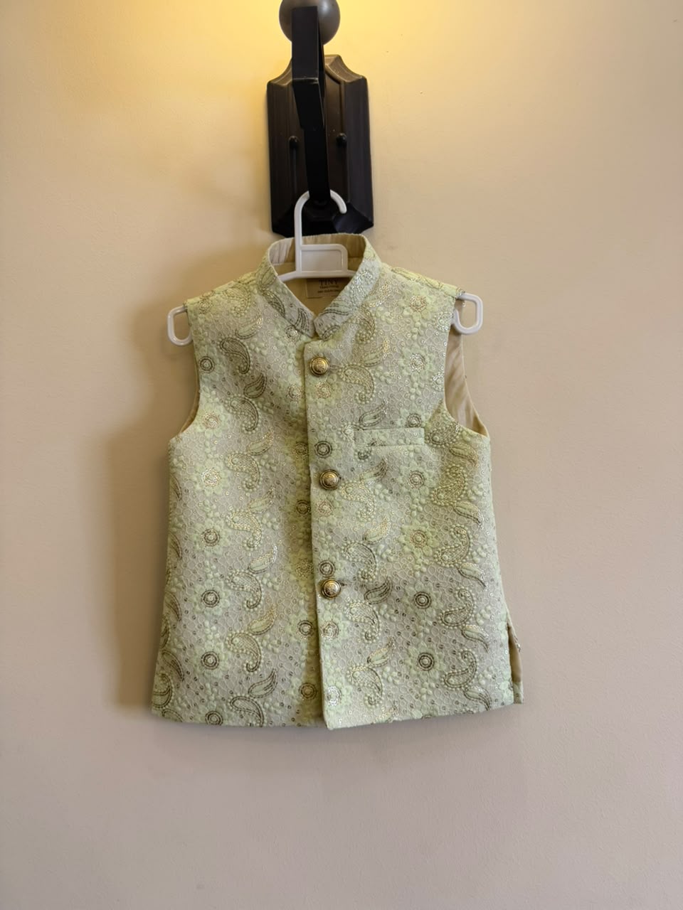 Girls Mint Green Embroidered Waistcoat – Traditional Pakistani Kids Festive Wear