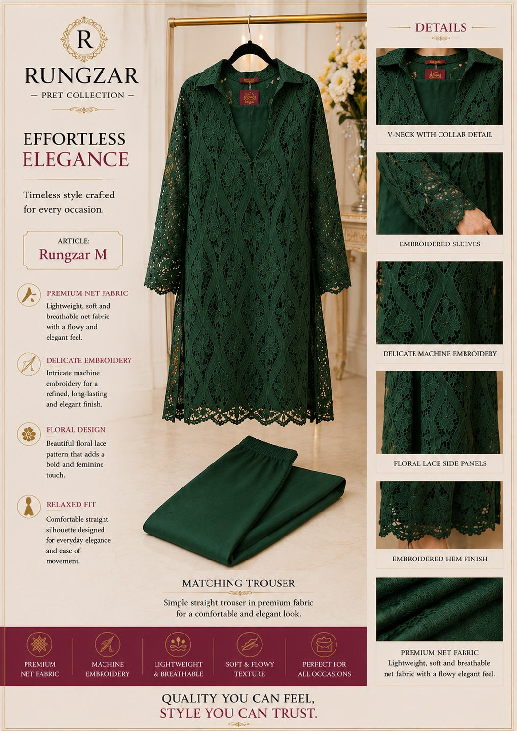 Rungzar M – Premium Embroidered Net Pret