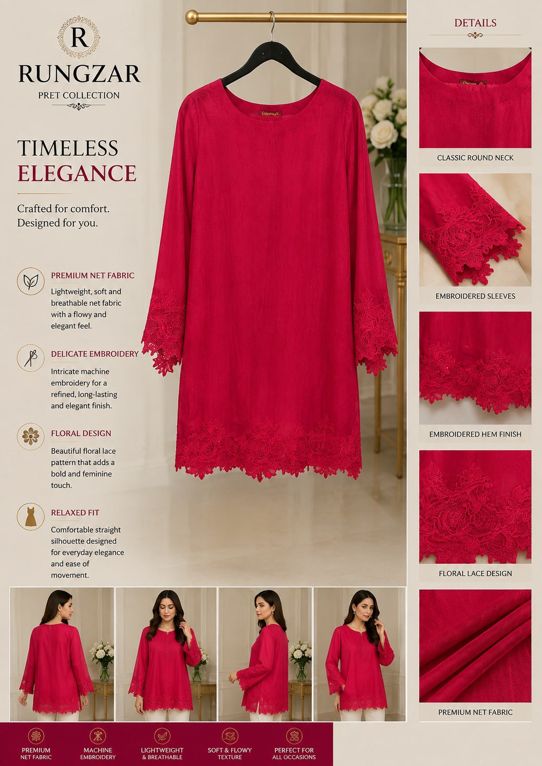 Rungzar Ruby – Premium Embroidered Net Pret