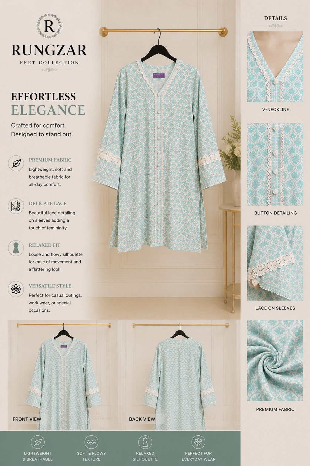 Rungzar Aqua – Printed V-Neck Premium Pret